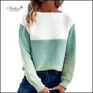 Long Sleeve Crew Neck Color Block Knitted Pullover Sweater